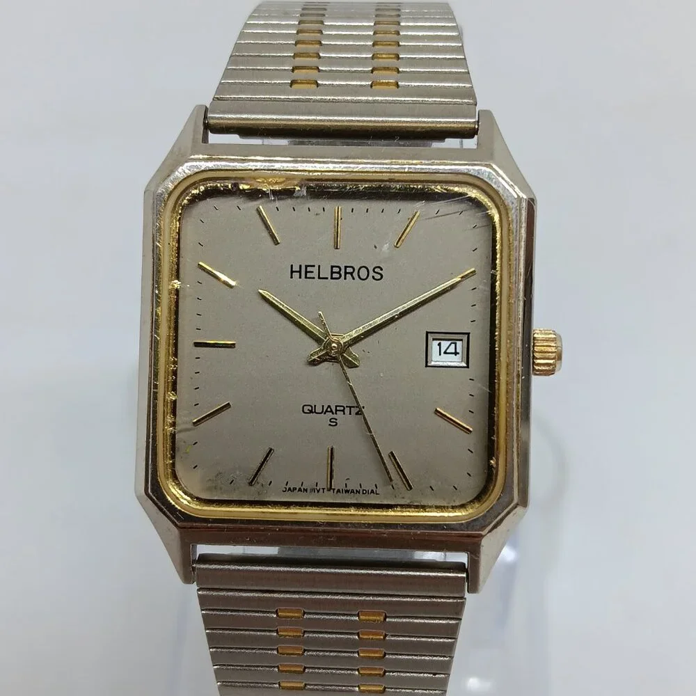 Helbros 87-3 Men's 29x30mm Slim Profile Two Tone Gray Dial Quartz Dress Watch